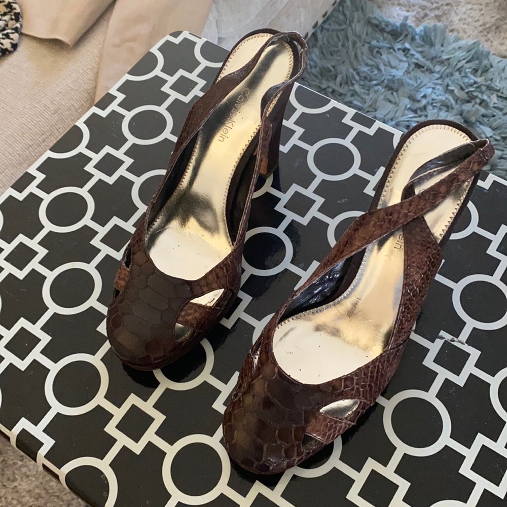 Calvin Klein suede and snake skin high heels